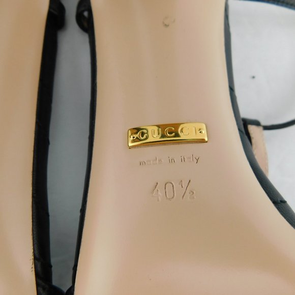 GUCCI GG Logo T-strap Black Quilted Leather Block Heel Ankle Sandals 40.5 - Picture 9 of 11